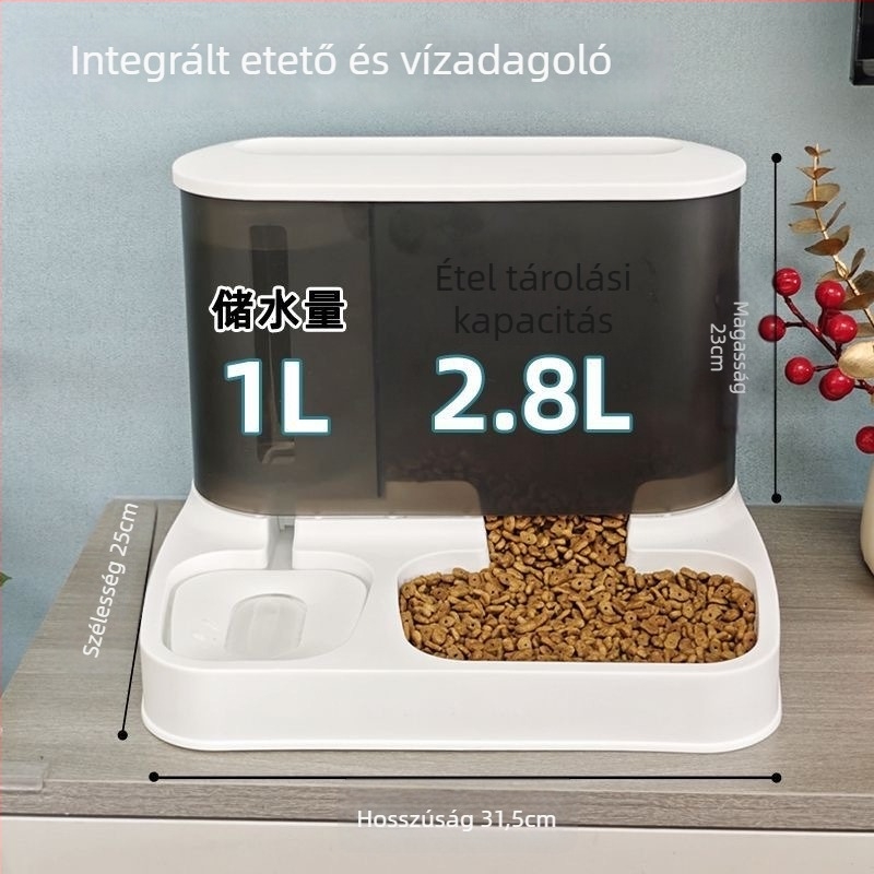 Macska etető és víz adagoló – egyben, PB037 modell, PP+PET anyag, 750 g