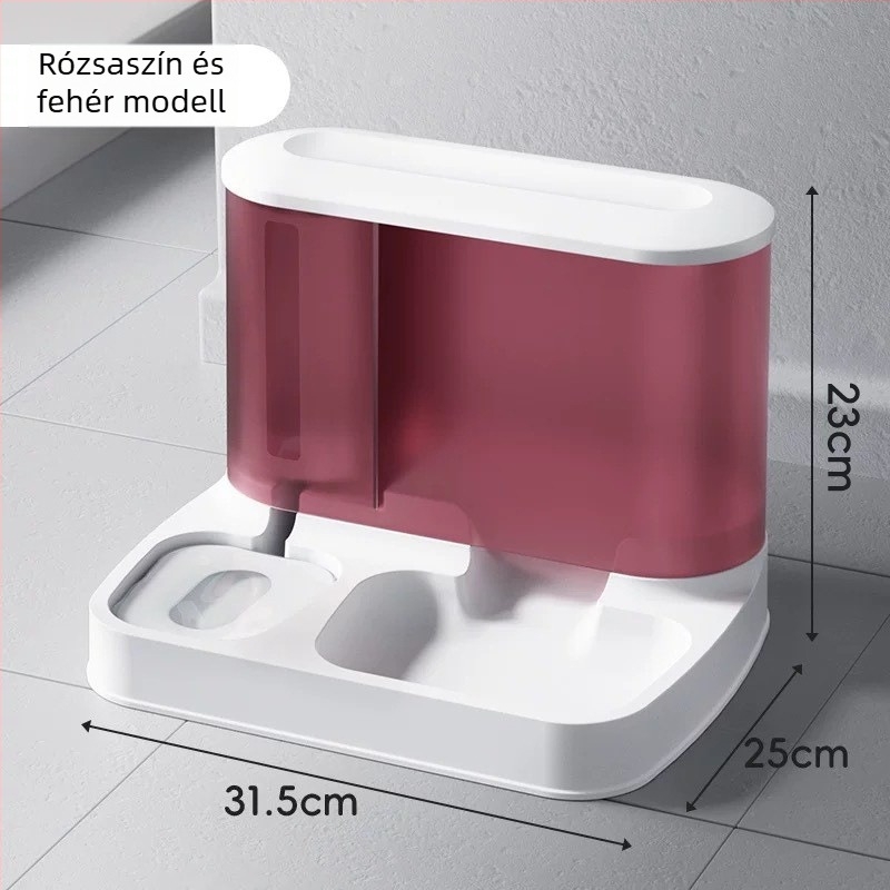 Macska etető és víz adagoló – egyben, PB037 modell, PP+PET anyag, 750 g