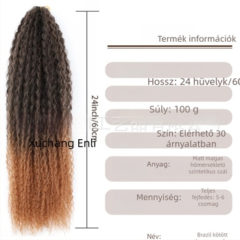 Paróka brazil fonat crochet haj, hosszú göndör haj, magas hőmérsékletű szálak, mechanikus kivitelezés