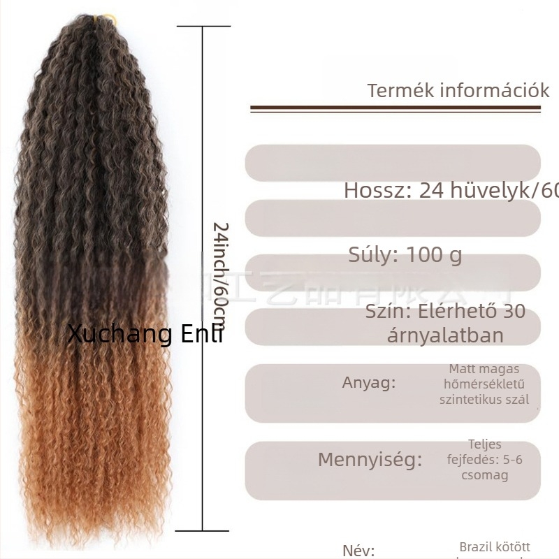 Paróka brazil fonat crochet haj, hosszú göndör haj, magas hőmérsékletű szálak, mechanikus kivitelezés