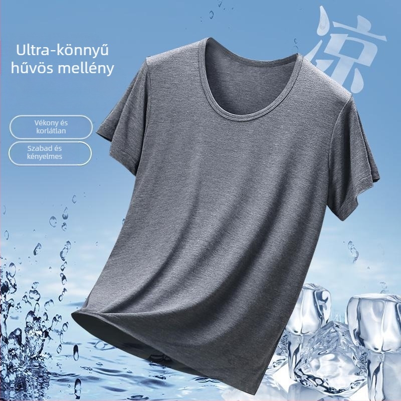 Férfi Modal anyagú kerek nyakú rövid ujjú póló — Minimalista stílus, 161-180 g/m², egész éves viselésre