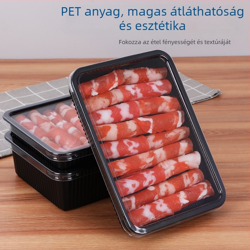 PET anyagú fagyasztott hús csomagoló doboz fedéllel – 0,1 mm falvastagság, Meat Box modell, Box Horse márka