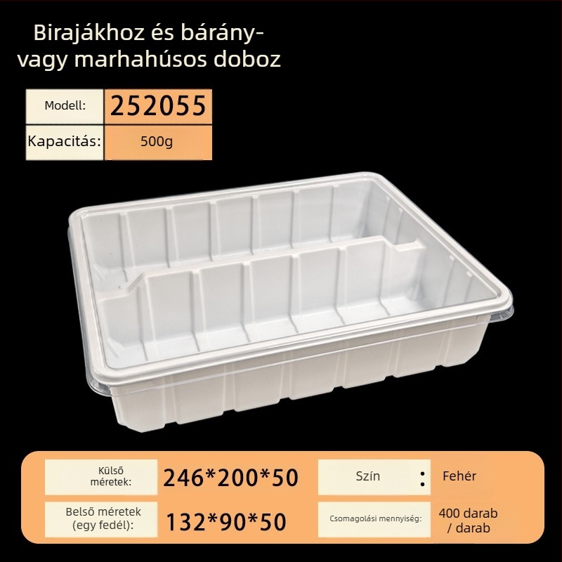 PET anyagú fagyasztott hús csomagoló doboz fedéllel – 0,1 mm falvastagság, Meat Box modell, Box Horse márka