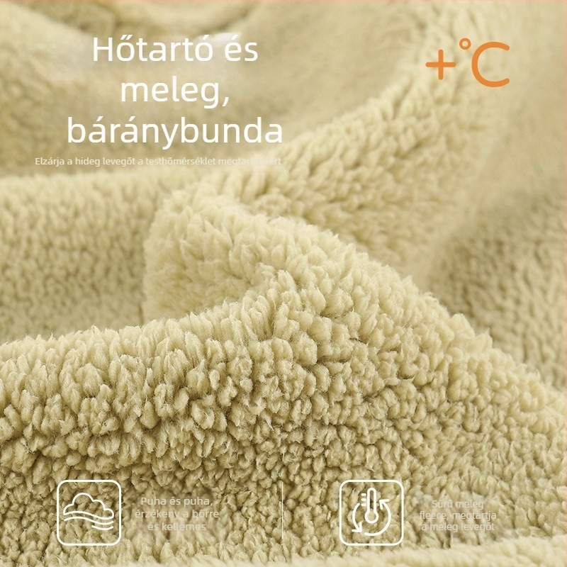 Női antisztatikus báránygyapjú pizsama készlet, extra vastag 301–350 g/m², álló gallér, hosszú ujjú