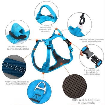 Kutyamellkas-hám, vest-stílus, I-formájú, nylon, világító