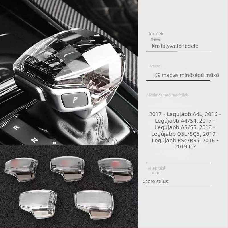 Kristályos váltókar Audihoz a Négy Gyűrű logóval, kompatibilis A4L/A5L/A6L/A7L/Q5L/Q7/A8L