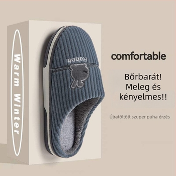 Férfi téli papucs, minimalista stílus, TPR talppal, Corduroy felső rész, fleece bélés a melegért