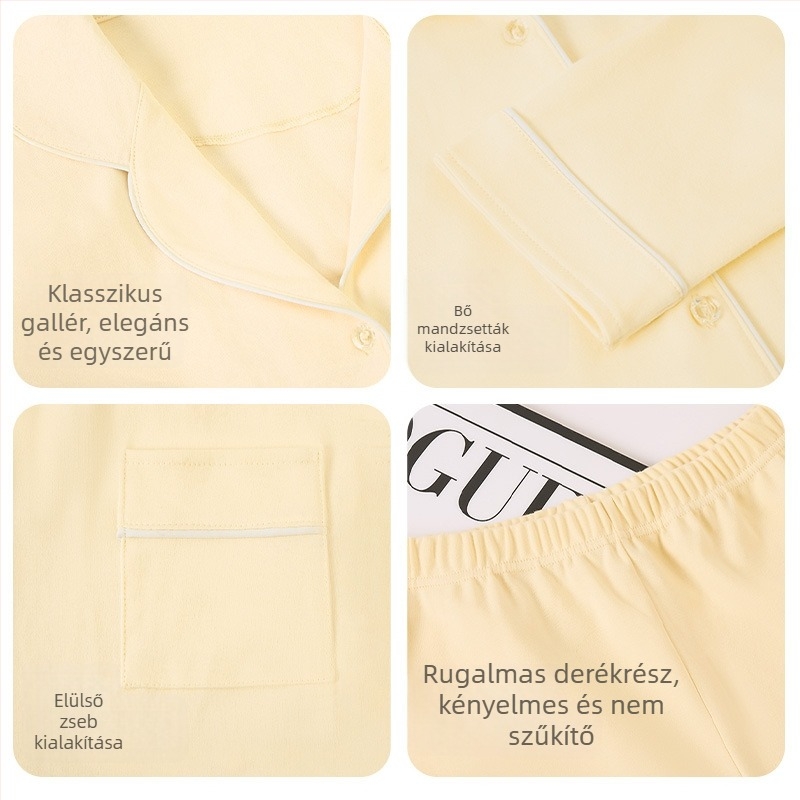 Női hosszú őszi–téli pizsama készlet, 100% pamut, vastag anyag, magas testalkathoz, otthoni viselet, külső használatra is alkalmas