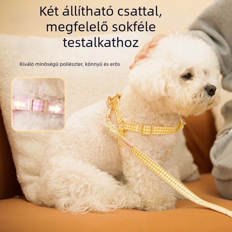 PETDORA Kutyapóráz és hámkészlet, csipke kockás mintázat, vászon anyag, rögzített hosszúság