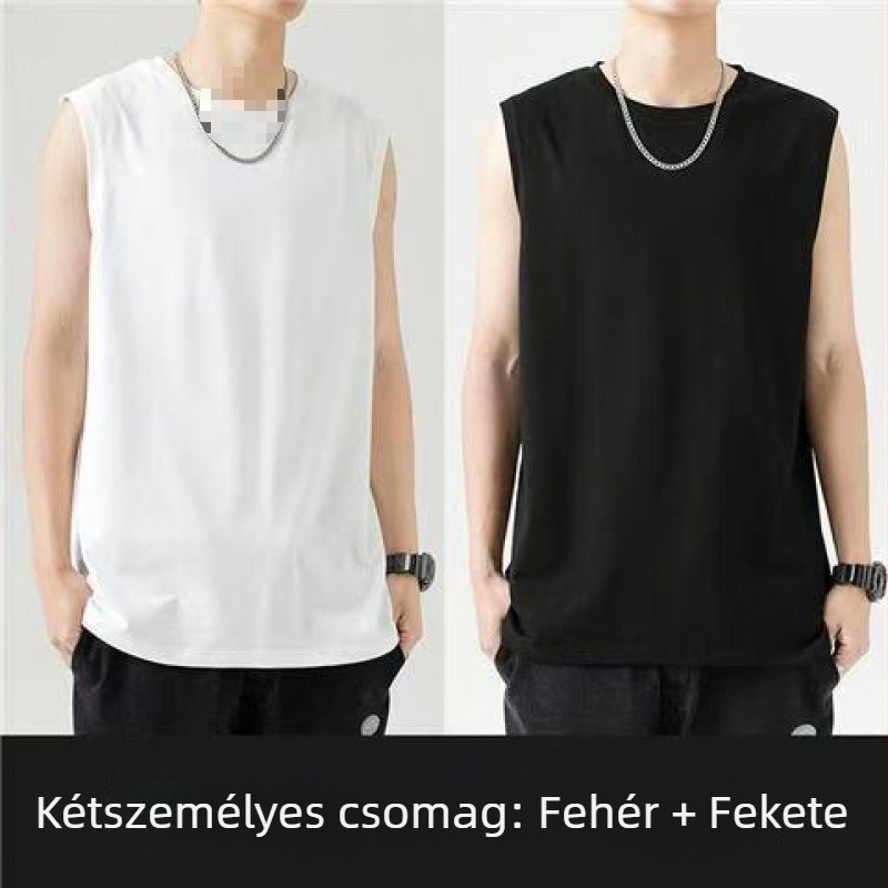 Ujjatlan pamut mellény, laza szabású, logónyomat, 96% pamut