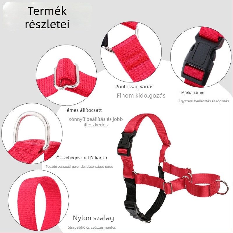 Nylonból készült kutya hám, vest-stílusú, anti-shock és nem visszahúzható elülső hevederrel (Nylon; Anti-Shock; Márka: Cool Rui)