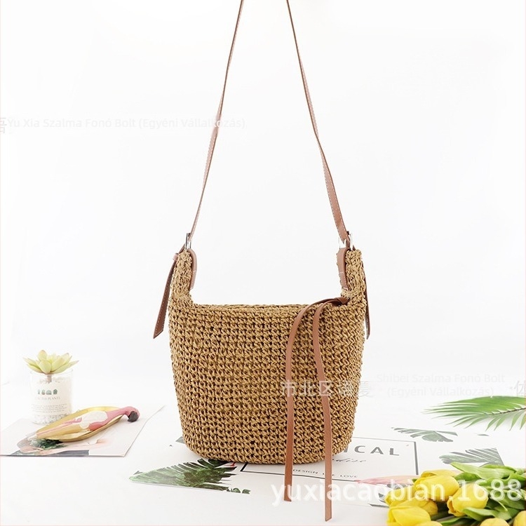 Válltáska papírból készült zsinórral, kötött stílus, vízszintes négyzet alakú, cipzár, bélés poliészter-pamut