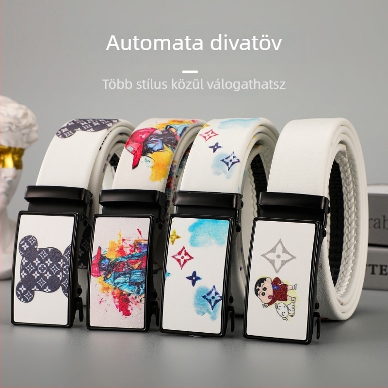 Férfi öv PU bőrrel, ötvözet csattal, automata zárás, szélesség 2–4 cm, hip-hop stílus