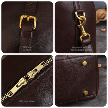 Utcai stílusú crossbody táska top-grain marhabőrből, vízszintes négyzetes sziluett, cipzáras nyitás, belső dokumentumzseb
