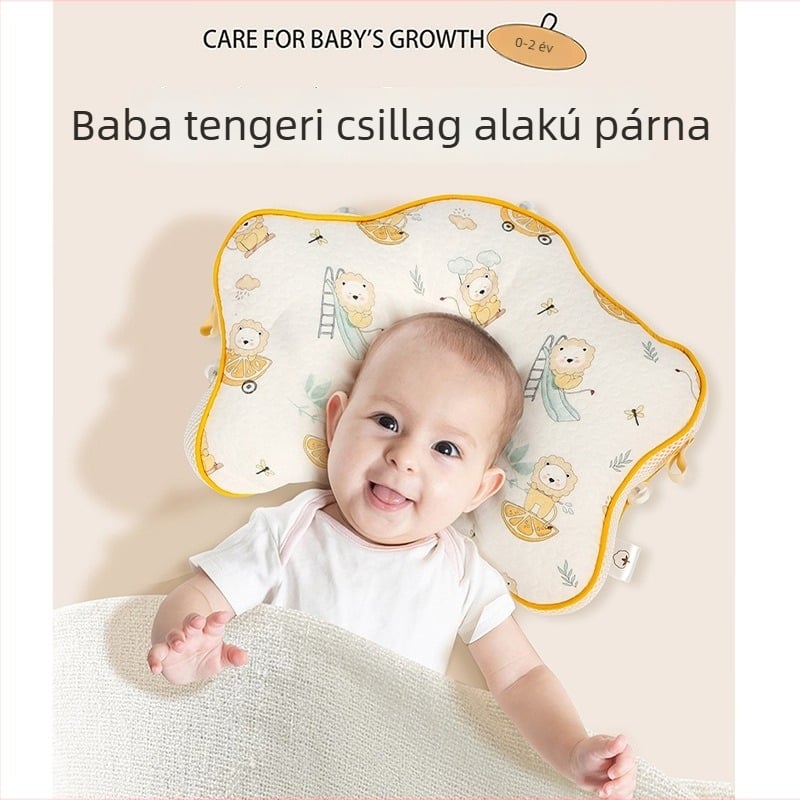 Csillag alakú babapárna memóriahab belsővel, huzat kémiai rostból, testreszabható feldolgozás; belső mag magassága 5 cm alatt; tömeg legfeljebb 0,5 kg; alkalmas csecsemőknek.