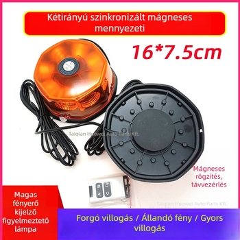 LED mennyezeti lámpa autóhoz és teherautóhoz villogó figyelmeztető jelzéssel, mágneses rögzítés, 12-24V, 20W