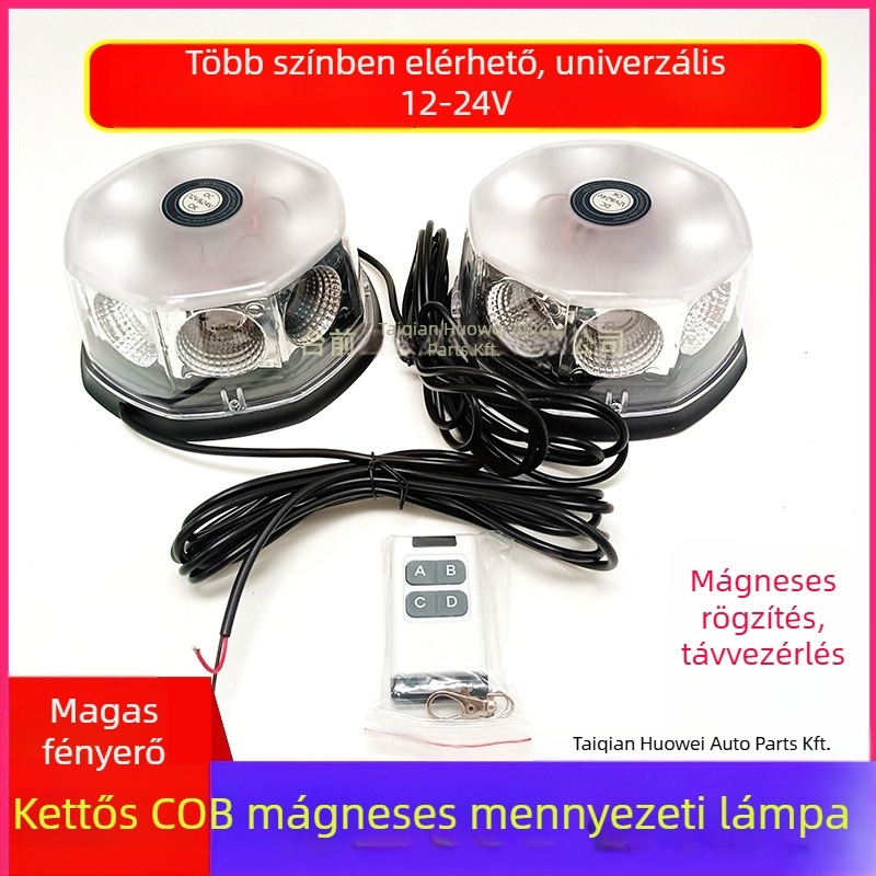 LED mennyezeti lámpa autóhoz és teherautóhoz villogó figyelmeztető jelzéssel, mágneses rögzítés, 12-24V, 20W