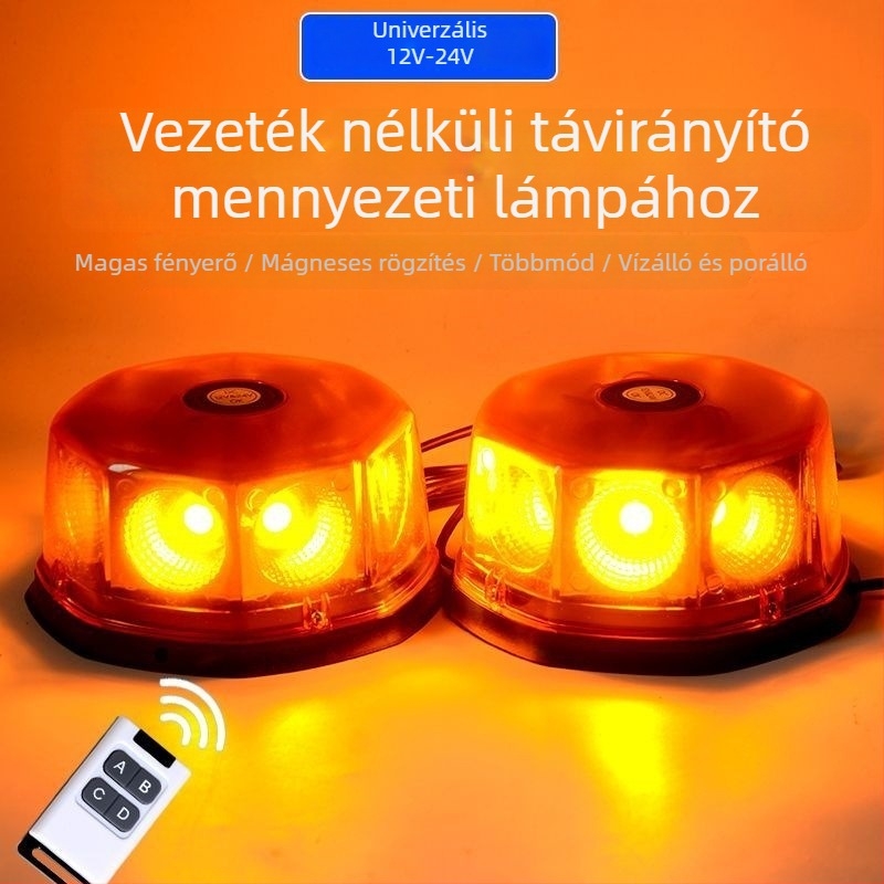 LED mennyezeti lámpa autóhoz és teherautóhoz villogó figyelmeztető jelzéssel, mágneses rögzítés, 12-24V, 20W
