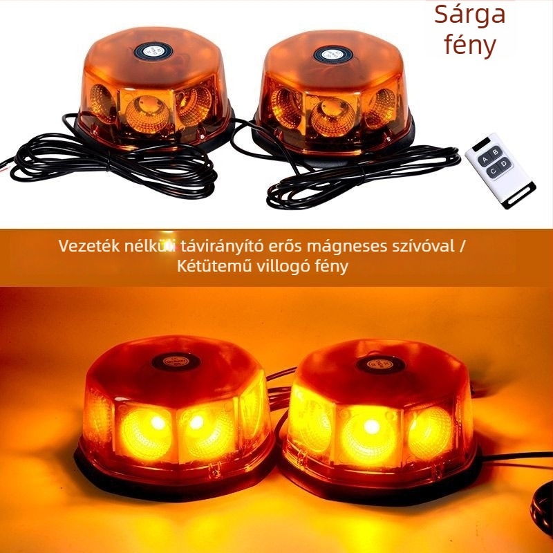 LED mennyezeti lámpa autóhoz és teherautóhoz villogó figyelmeztető jelzéssel, mágneses rögzítés, 12-24V, 20W