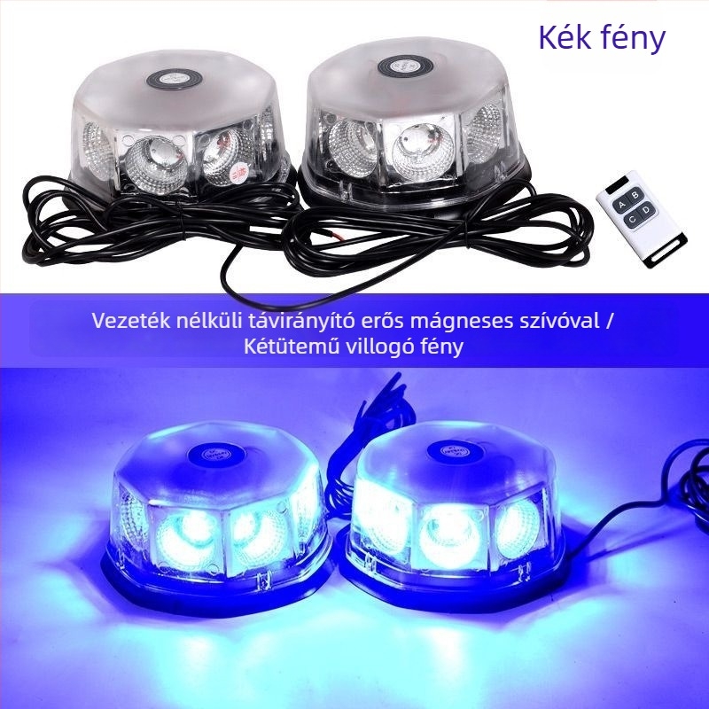 LED mennyezeti lámpa autóhoz és teherautóhoz villogó figyelmeztető jelzéssel, mágneses rögzítés, 12-24V, 20W