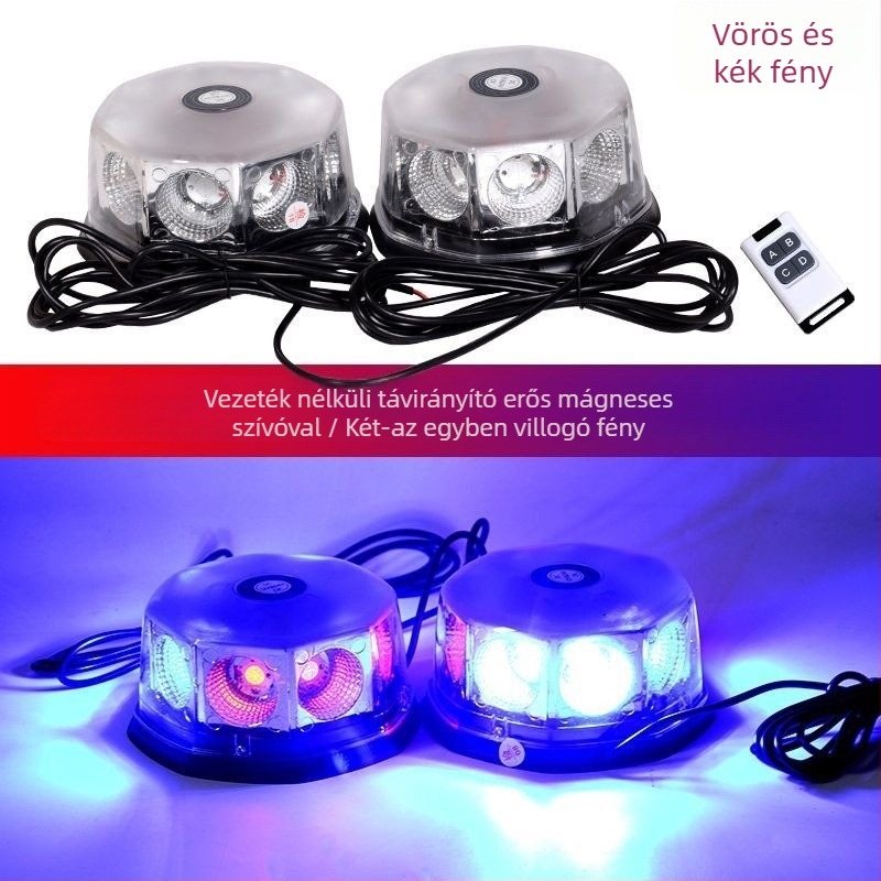 LED mennyezeti lámpa autóhoz és teherautóhoz villogó figyelmeztető jelzéssel, mágneses rögzítés, 12-24V, 20W