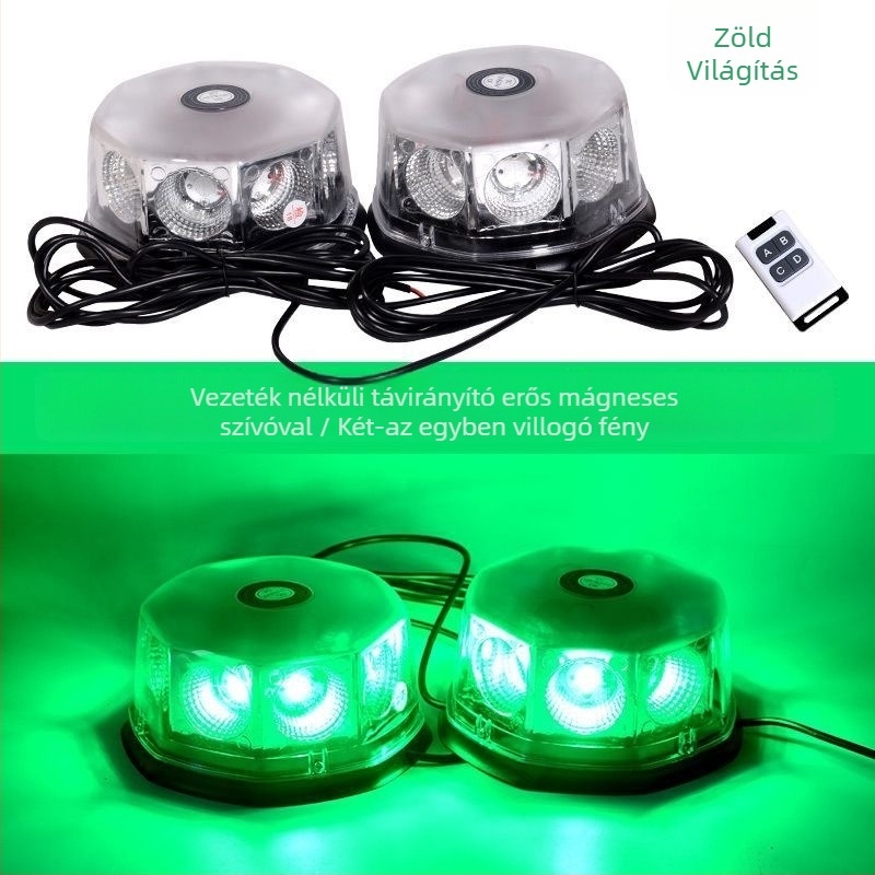 LED mennyezeti lámpa autóhoz és teherautóhoz villogó figyelmeztető jelzéssel, mágneses rögzítés, 12-24V, 20W
