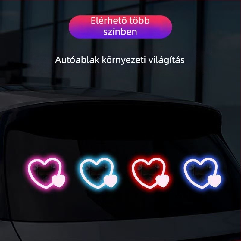 Napelemes autó belső LED neon háromszög világítás szív-hangulattal – Modell SP03, ABS, 0.5W, 5V, 0.1A