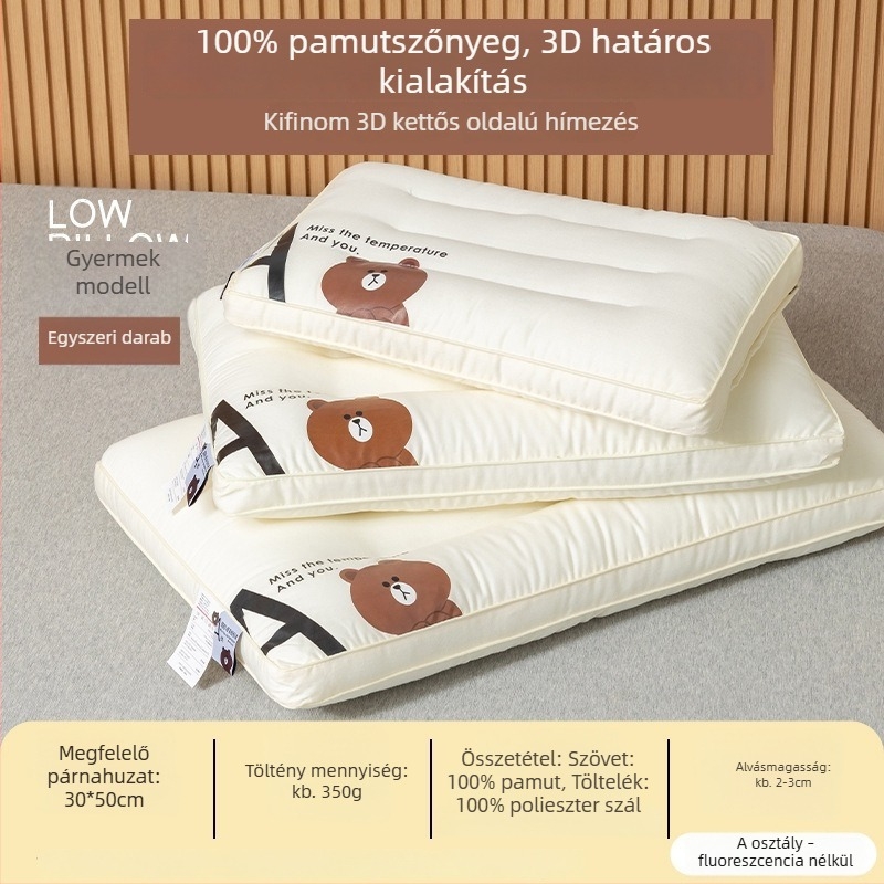 Párna gyerekeknek — téglalap alakú; töltet mikroszálas antibakteriális szálakkal; külső anyag 100% pamut