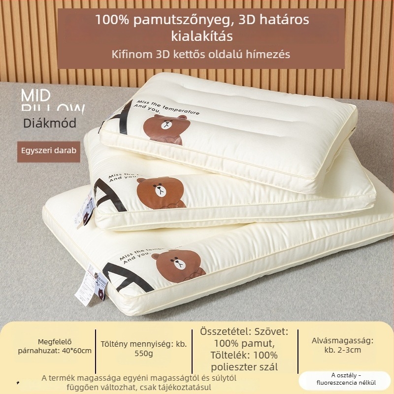 Párna gyerekeknek — téglalap alakú; töltet mikroszálas antibakteriális szálakkal; külső anyag 100% pamut