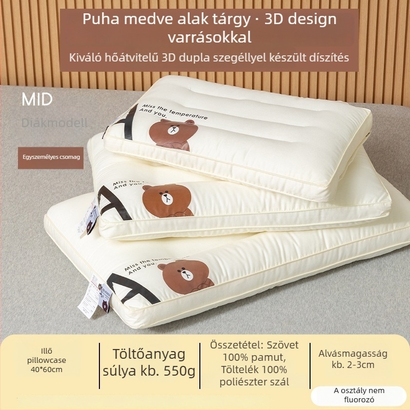 Párna gyerekeknek — téglalap alakú; töltet mikroszálas antibakteriális szálakkal; külső anyag 100% pamut