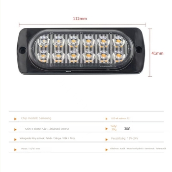 I-cl-12 led autófigyelmeztető fény, 12-24V, 4W, ABS, ultra vékony, 12 LED, hátsó ajtó/ mennyezeti dekoratív fény, csavaros rögzítés