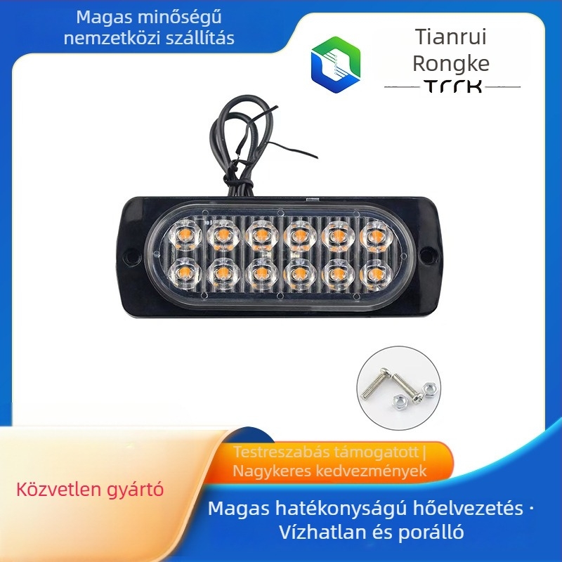 I-cl-12 led autófigyelmeztető fény, 12-24V, 4W, ABS, ultra vékony, 12 LED, hátsó ajtó/ mennyezeti dekoratív fény, csavaros rögzítés