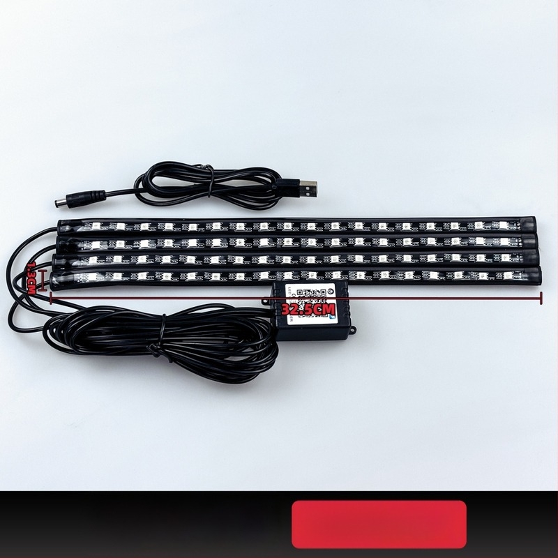 Autó belső LED hangulatvilágítás szett, 4-csatornás, alkalmazás-vezérelt, színváltó, lábtér világítás, testreszabható beállítások, USB 5V vagy 12V tápegység