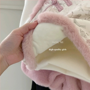 Gyerekeknek szóló téli vastagított mellény és rövidnadrágos szett lányoknak, magas gallér és gyöngy gombokkal, 75% pamut