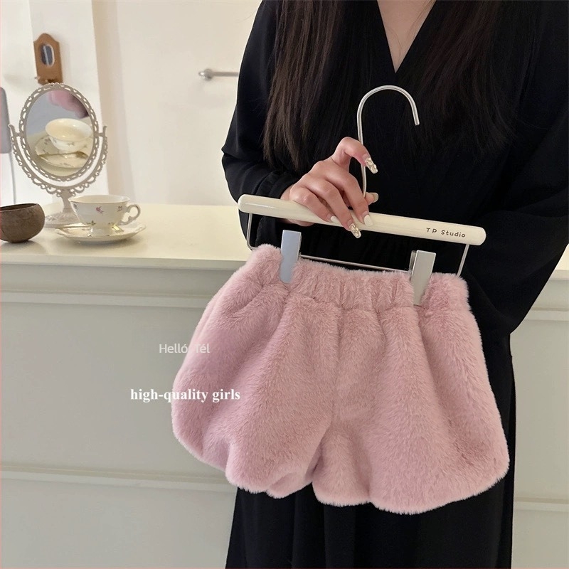 Gyerekeknek szóló téli vastagított mellény és rövidnadrágos szett lányoknak, magas gallér és gyöngy gombokkal, 75% pamut