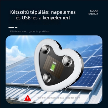 Szív alakú LED autó belső ambient lámpa, napelemes, 5V, 0,5W, rögzítés vákuumos csészével a belső első térben