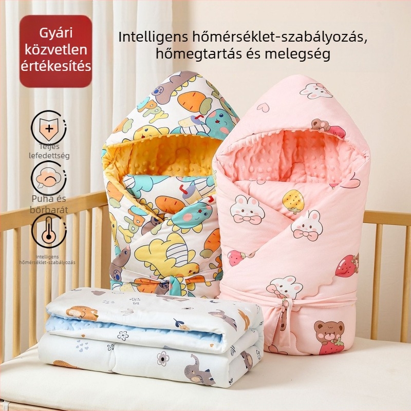 Újszülött babáknak készült ölelős plüss takaró pöttyös textúrával, mind a szezonokban használható, szintetikus rostból