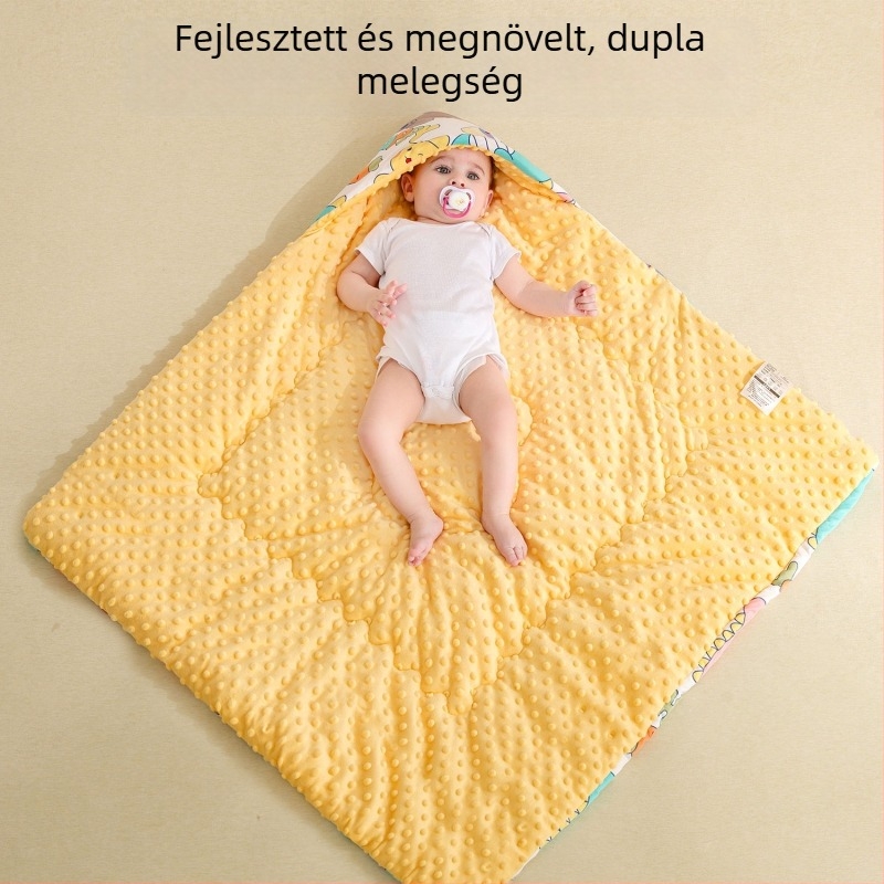 Újszülött babáknak készült ölelős plüss takaró pöttyös textúrával, mind a szezonokban használható, szintetikus rostból