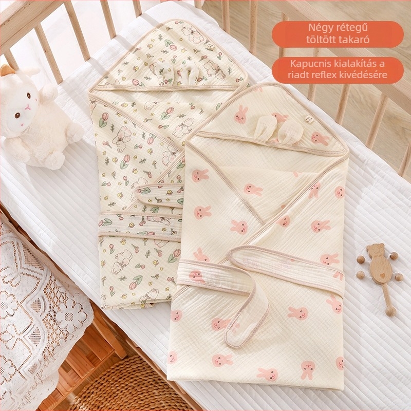 Újszülött pamut-géz 4 rétegű krepp takaró, könnyű, 0,5 kg alatt, 1 év alatti babáknak, tavasz–ősz