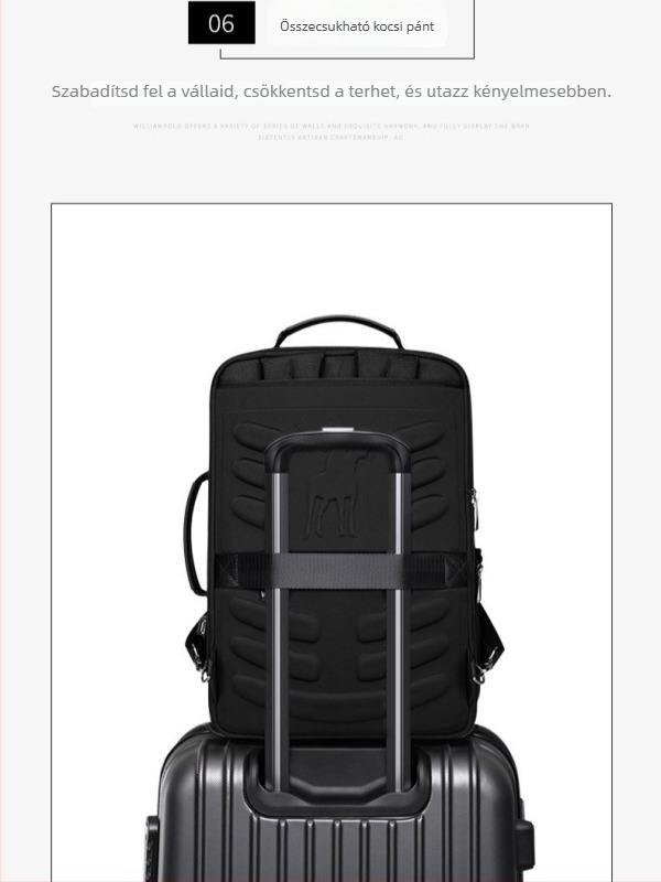 WILLIAMPOLO laptop hátizsák férfiaknak — üzleti utazás, műbőr, kapacitás 20L alatt, ívelt vállpánt, vízálló