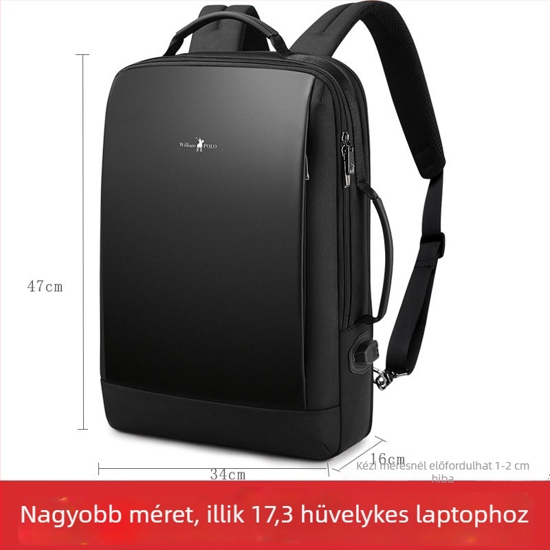 WILLIAMPOLO laptop hátizsák férfiaknak — üzleti utazás, műbőr, kapacitás 20L alatt, ívelt vállpánt, vízálló