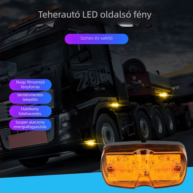 Kamion oldalsó LED lámpák – kettős kör alakú 12 LED jelzőfények, univerzális, PVC 10W 12V TRUCK026