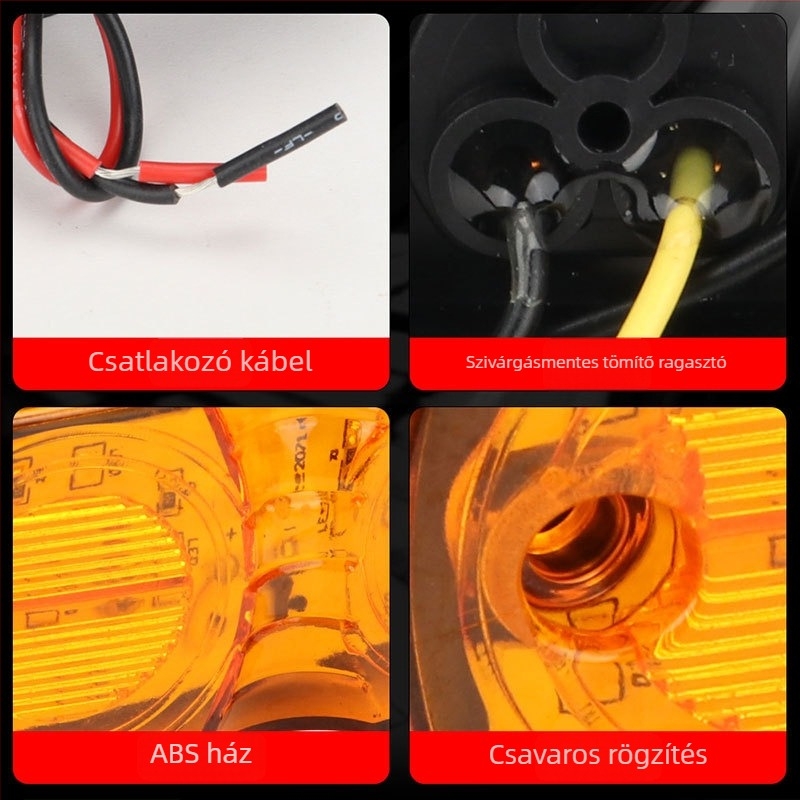 Kamion oldalsó LED lámpák – kettős kör alakú 12 LED jelzőfények, univerzális, PVC 10W 12V TRUCK026