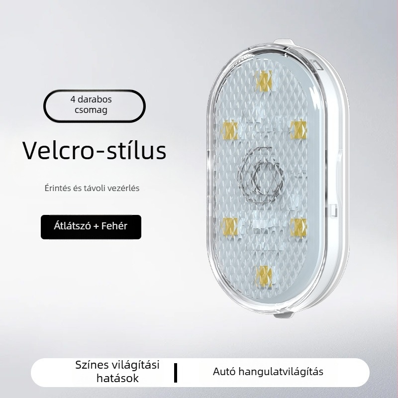 Autó belső hangulatvilágítás, modell FD-ZM2-E8-2, 1.2W, 3.7V, ragasztó szerelés, első és hátsó belső