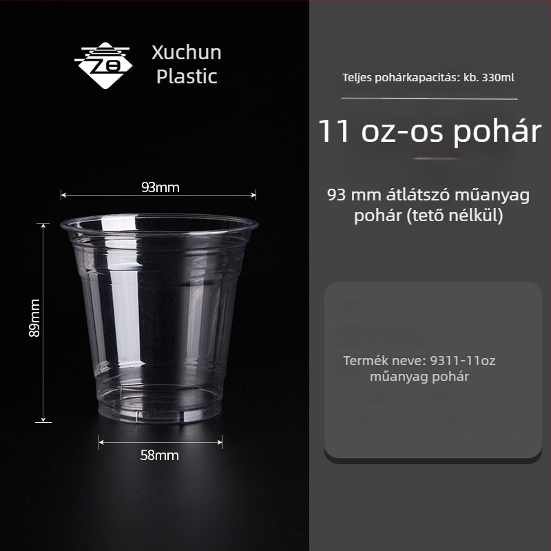 Egyszer használatos műanyag kávés pohár — nagy átlátszóság, kör alak, PET, 401–500 ml, testreszabható minta, logó nyomtatás elérhető