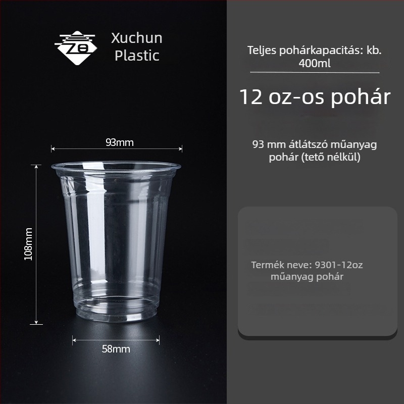 Egyszer használatos műanyag kávés pohár — nagy átlátszóság, kör alak, PET, 401–500 ml, testreszabható minta, logó nyomtatás elérhető