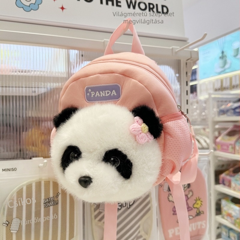 Panda gyerekeknek óvodai hátizsák — nylon, légáteresztő, ívelt vállpánt, poliészter bélés