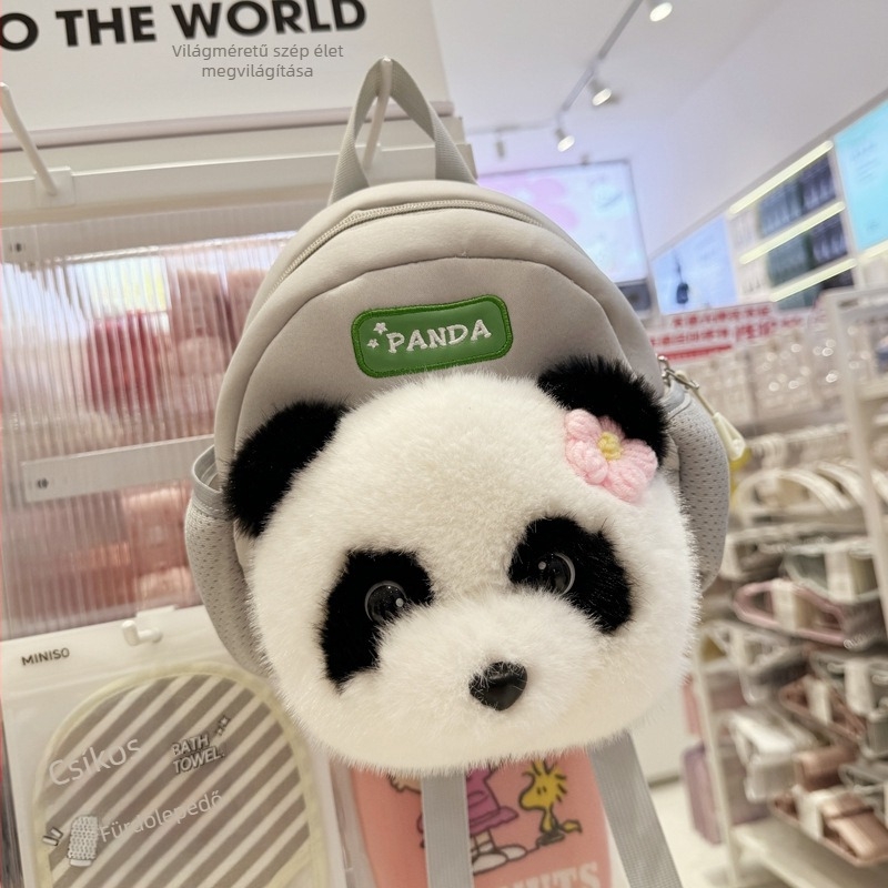 Panda gyerekeknek óvodai hátizsák — nylon, légáteresztő, ívelt vállpánt, poliészter bélés