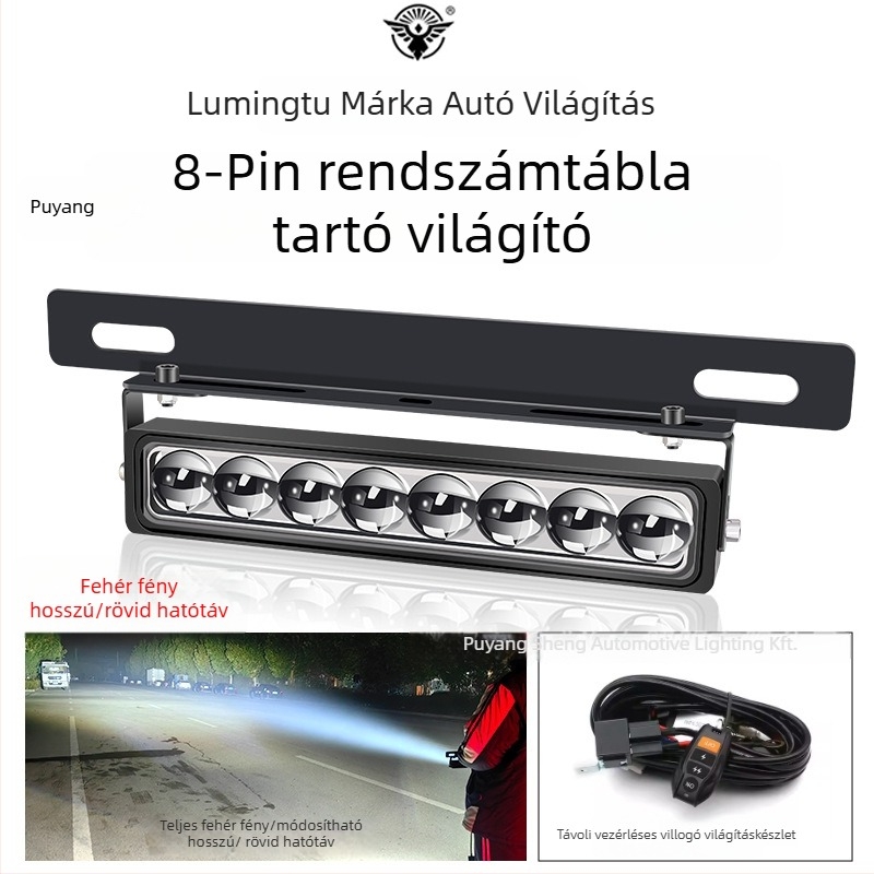 8 LED-es rendszámtábla lámpa, alumínium ház, 8–85V, hosszú hatótávolságú off-road járművekhez