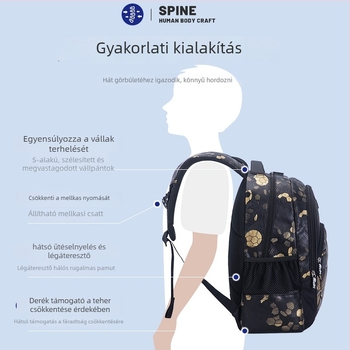 Iskolai hátizsák fiúknak - PU, tehercsökkentés, gerincvédelem, görbe vállpántok, geometriai minta